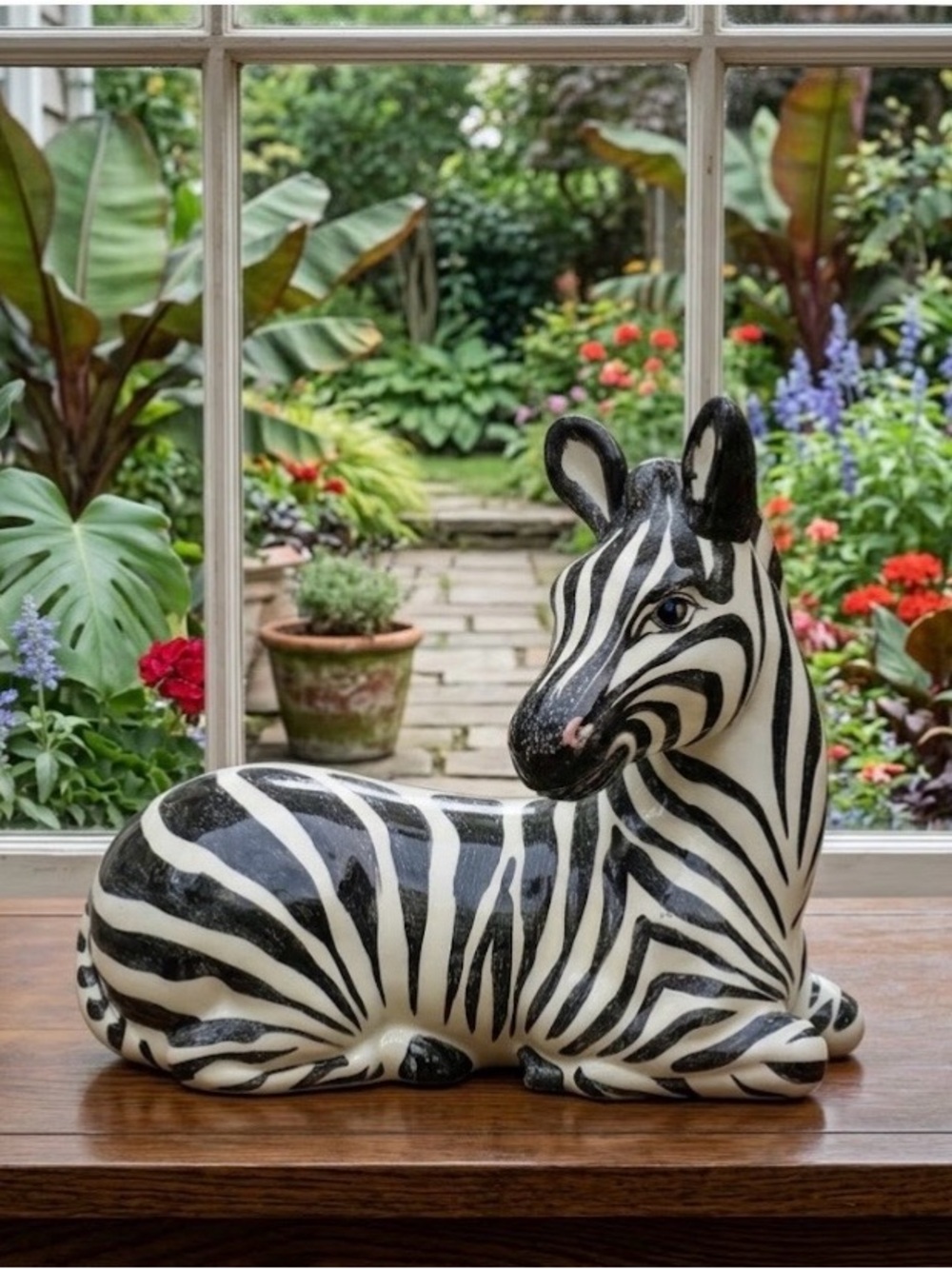 Vintage 1960’s-porcelain zebra statue-handmade & painted in Italy